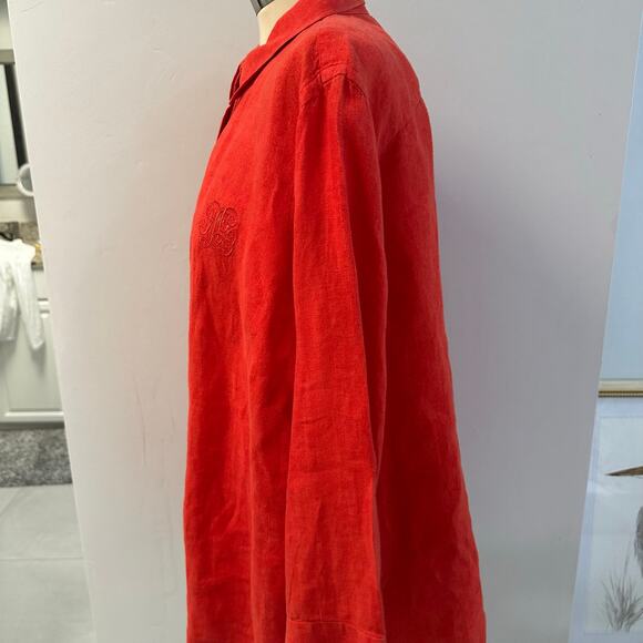 Ralph Lauren Womens Red Linen Button Down Shirt Embroidered RLL Logo Plus Size - Picture 3 of 7
